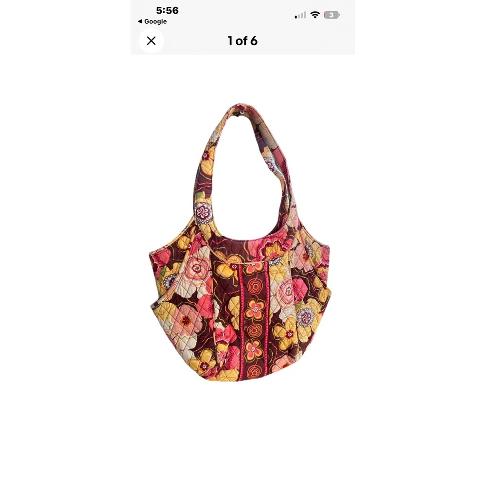 Vera Bradley Sittin in a Tree Quilted Cotton Floral Hobo Shoulder Bag Brown Pink